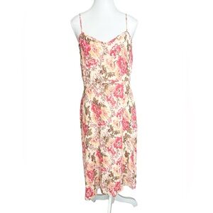 Reformation Floral Midi Dress Cream Pink Adjustable Strap Smocked Back Size XL